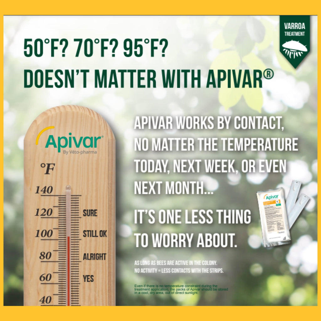 Apivar Strips Varroa Mite Treatment for Honey Bees with Easy Rip Strips - 97-99% Effective Against Mites (4 Pack)