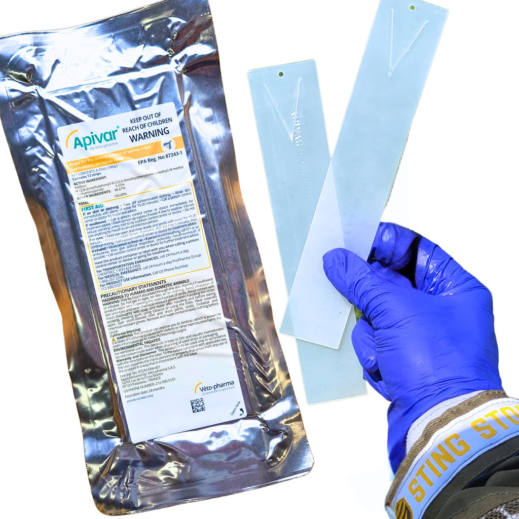 Apivar Strips Varroa Mite Treatment for Honey Bees with Easy Rip Strips - 97-99% Effective Against Mites (4 Pack)