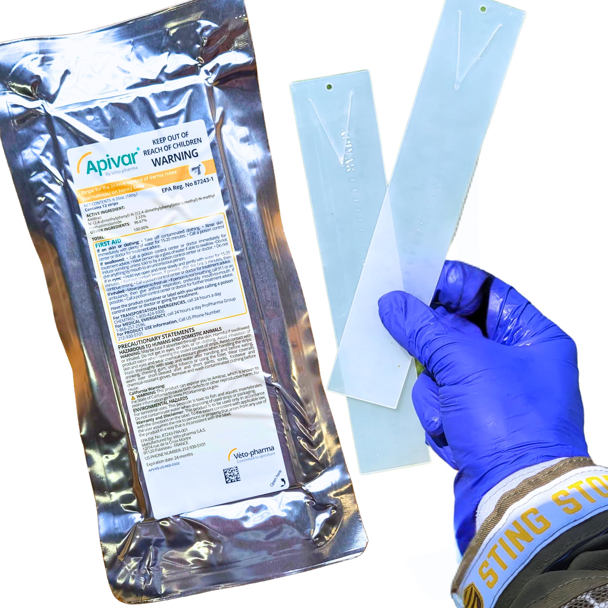Apivar Strips Varroa Mite Treatment for Honey Bees with Easy Rip Strips - 97-99% Effective Against Mites (4 Pack)
