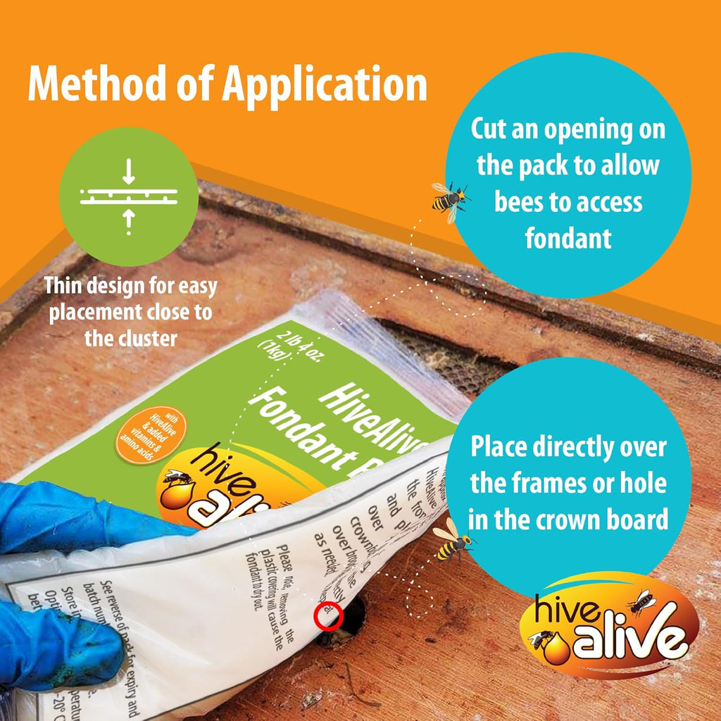 HIVE ALIVE Fondant Bee Food Supplement – Easy to Use Feed Enhancer Prevents Starvation During Overwintering – Only Fondant Proven to Increase Bee Gut Health and Boost Production-Single
