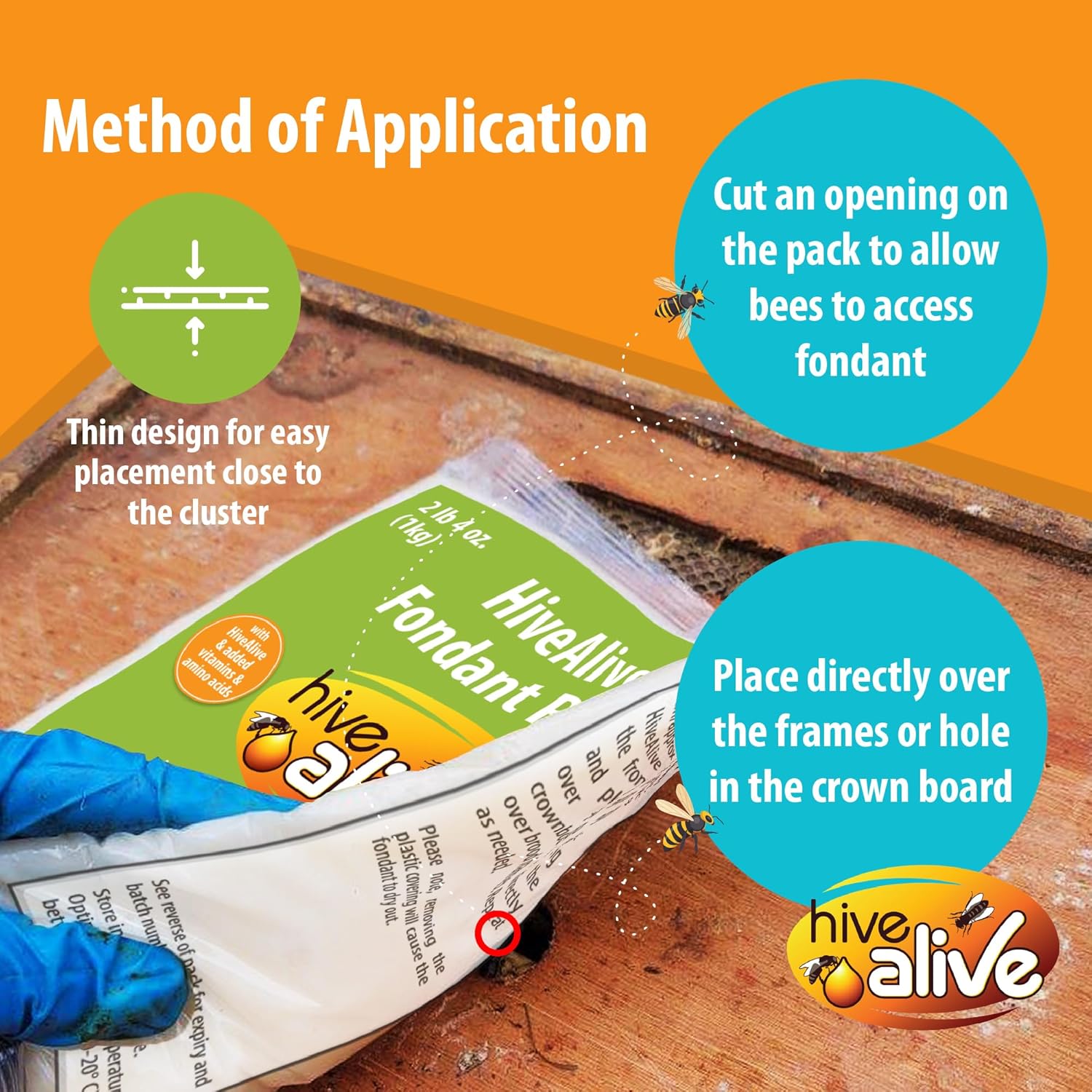 HIVE ALIVE Fondant Bee Food Supplement – Easy to Use Feed Enhancer Prevents Starvation During Overwintering – Only Fondant Proven to Increase Bee Gut Health and Boost Production-Single