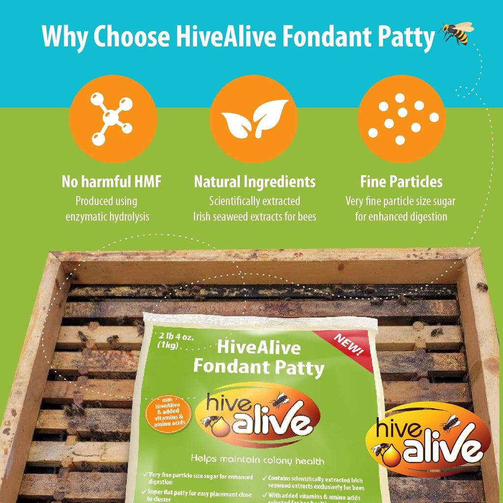 HIVE ALIVE Fondant Bee Food Supplement – Easy to Use Feed Enhancer Prevents Starvation During Overwintering – Only Fondant Proven to Increase Bee Gut Health and Boost Production-Single